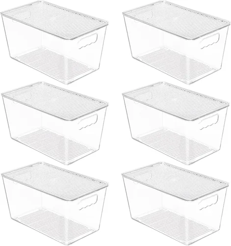 Miniatura 18 de Vtopmart 10 unidades de contenedores de almacenamiento apilables transparentes con tapas, contenedores de plástico grandes con asas para organizador