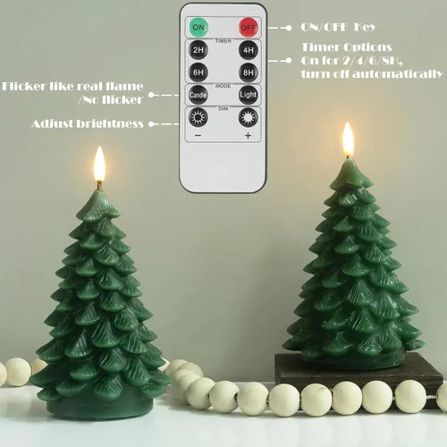 Miniatura 4 de LUSHARBOR - Velas sin llama con control remoto y temporizador, 2 unidades, velas de árbol de Navidad operadas por batería, velas LED de cera real