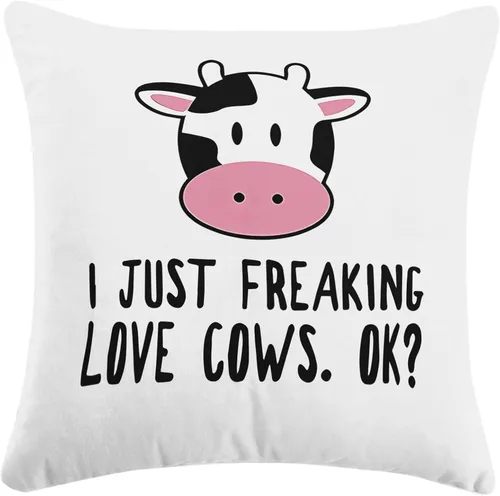Funda de almohada con texto en inglés "I Just Freaking Love Cows Ok, divertida funda de cojín para sofá cama, decoración del hogar, 18 x 18