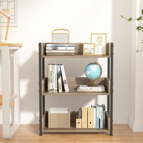 Miniatura 9 de VECELO Estantería pequeña, organizador de almacenamiento de 3 niveles, estantería industrial para oficina en casa, sala de estar, dormitorio, 30
