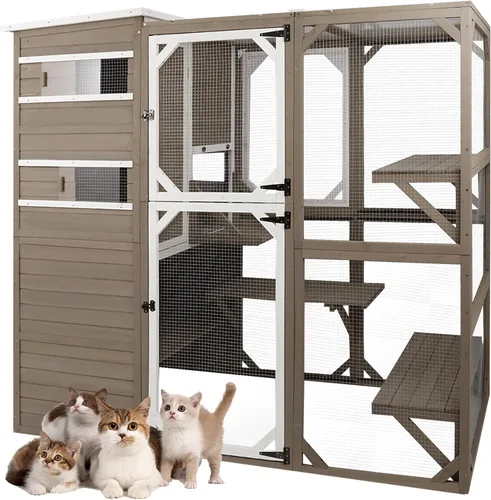 Miniatura 9 de PetsCosset Gran Encierro para Gatos al Aire Libre, Casa para Gatos Resistente a la Intemperie Conectada a la Ventana para Múltiples Gatos, Refugio