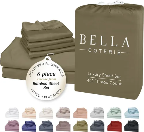 Miniatura 26 de Bella Coterie - Juego de sábanas de lujo de viscosa de bambú para cama tamaño split king 2 sábanas ajustadas para camas Sleep Number y camas 06