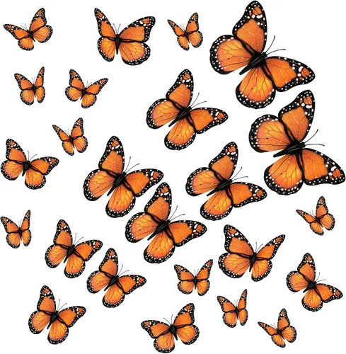 48 piezas de 4 tamaños de decoraciones de mariposa monarca falsas, calcomanías 3D magnéticas falsas para otoño, Halloween, día de los muertos,