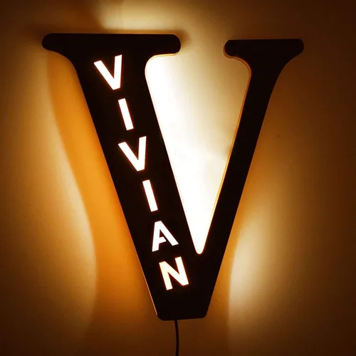 Miniatura 13 de Luz nocturna LED personalizada, letra inicial de madera grabada con nombre para familiares amigos, alfabeto, dormitorio, boda, Navidad, Halloween y j