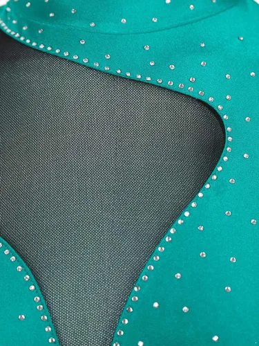 Miniatura 25 de iiniim Leotardo de malla para mujer, con diamantes de imitación, de malla, de manga larga, leotardos de gimnasia