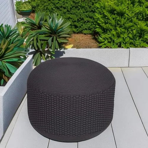 Miniatura 2 de BIRDROCK HOME Puf otomano para exteriores Taburete impermeable tejido a mano con relleno de bolsa de cuentas Reposapiés bohemio para patio, sala