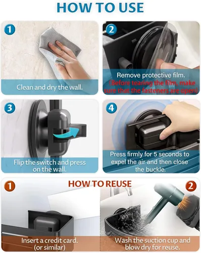 Miniatura 8 de Onemake Organizador de ducha con ventosa, estante de ducha de succión con ganchos portátiles, organizador de baño con barra de toalla