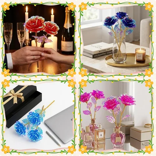 Miniatura 8 de Wowagoga 12 flores artificiales de rosa galaxia de 24 quilates, 4 colores de rosas para siempre, regalos para mujeres, niñas, mamá, esposa, hijas