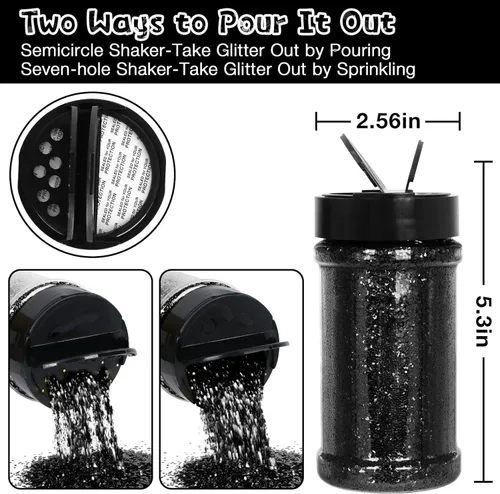 Miniatura 3 de Purpurina negra, 200 g (7.05 Oz), purpurina gruesa para resina, uñas, vasos, slime, cosméticos y decoración de festivales - Purpurina negra gruesa a