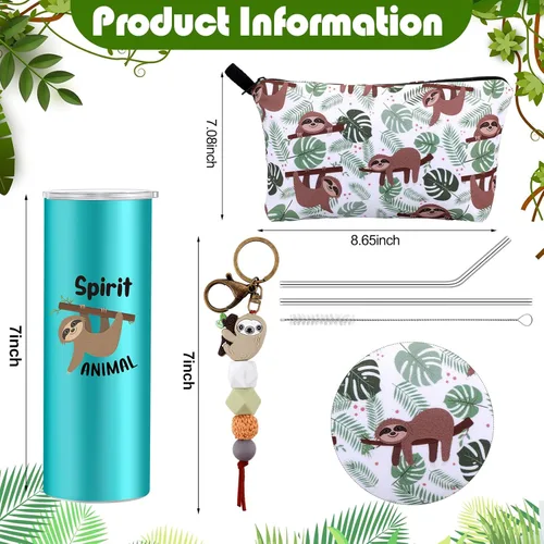 Miniatura 3 de Abbylike 3 piezas de regalos de perezosos para mujeres, bolsa de maquillaje de perezoso, taza de viaje de acero inoxidable de 20 onzas con 1 tapa