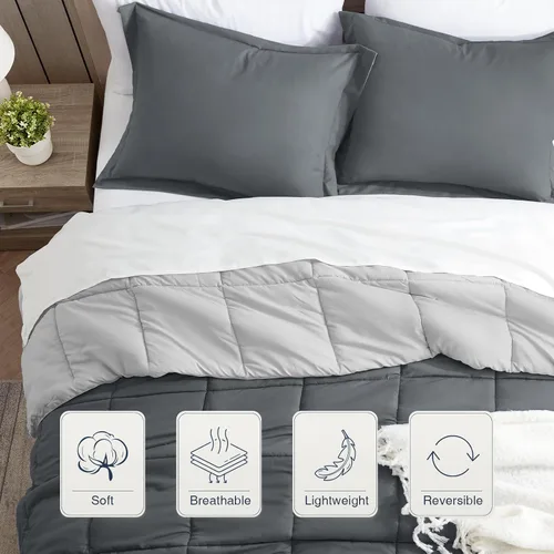 Miniatura 2 de satisomnia Juego de edredón tamaño California King, edredón gris tamaño California King, edredón de cama alternativo de plumón de 3 piezas, juego