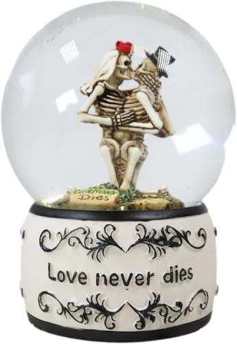 Ebros Gift Day of the Dead Love Never Dies Bride and Groom - Esqueletos franceses de besos arrodillados por cementerio Globo de agua con purpurina