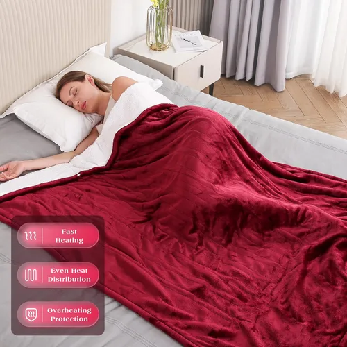 Miniatura 7 de Manta térmica eléctrica de 50 x 60 pulgadas, manta de franela suave con 4 niveles de calefacción y 4 horas de apagado automático, lavable a máquina