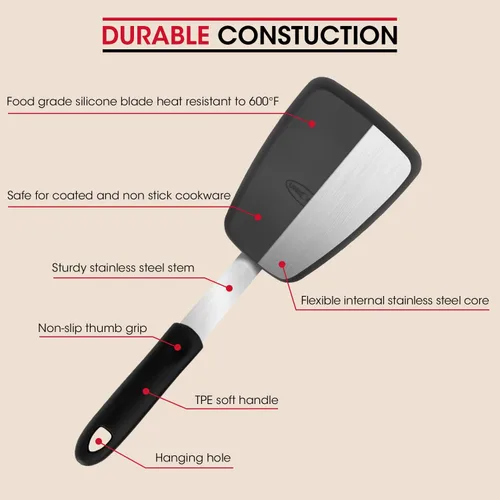 Miniatura 2 de Unicook Paquete de 2 espátulas de silicona flexible, giratorias, resistentes al calor de 600 °F, ideal para voltear huevos, hamburguesas, crepes