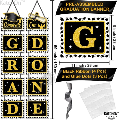 Miniatura 4 de KatchOn, Cartel de puerta de graduación con texto en inglés «Congrats Grad» de 59 pulgadas, sin bricolaje Cartel de puerta de graduación «I'm