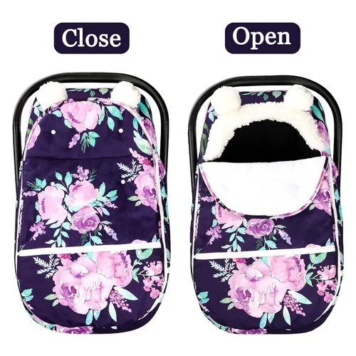 Miniatura 7 de Funda de asiento de automóvil de invierno para niñas, cubierta acogedora y cálida, toldo de asiento de automóvil infantil, ultra suave, Purple Flower