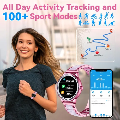 Miniatura 4 de Reloj inteligente para mujer con llamada de marca/respuesta, reloj de fitness ajustable de 1.2 pulgadas con monitor de sueño de frecuencia cardíaca