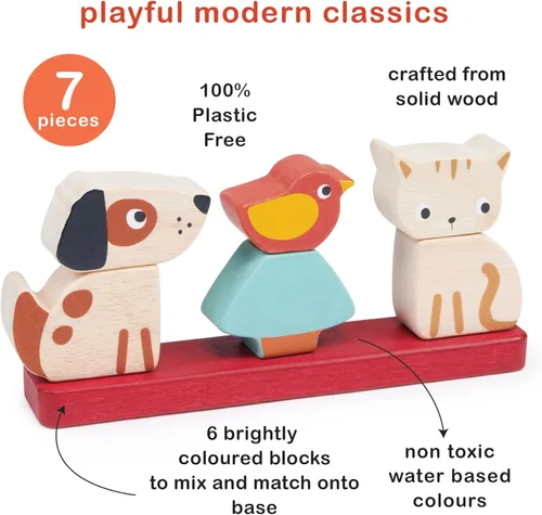 Miniatura 3 de Mentari Juguete interactivo apilador para mascotas, juego de 6 piezas, gatito, cachorro, pájaro, tablero base con clavijas