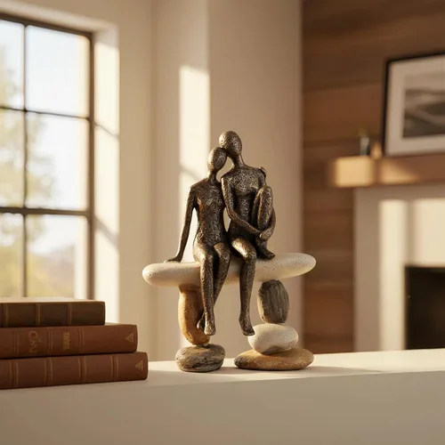 Miniatura 2 de Lescafita Figurillas Románticas de Pareja Escultura – Escultura Abstracta de Pareja en Banco de Piedra, Estatua de Decoración Moderna para el Hogar