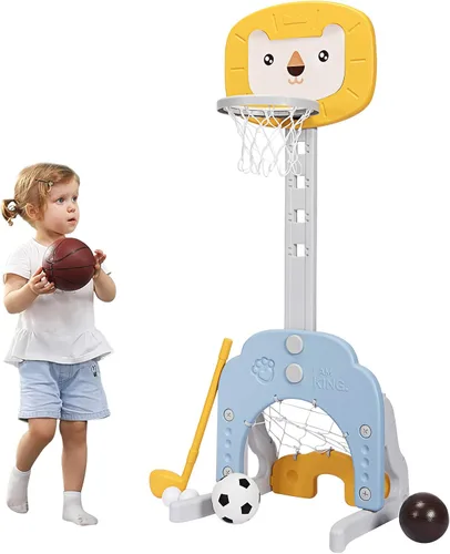 Miniatura 16 de Costzon Aro de baloncesto para niños, altura ajustable de 3.9 pies - 5.2 pies canasta de baloncesto para niños, mini juego de baloncesto portátil