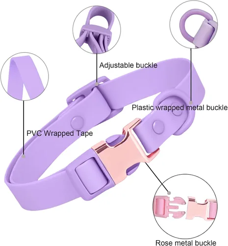 Miniatura 4 de Collar de perro impermeable con hebilla de metal de seguridad, duradero y fácil de limpiar, collar de perro de goma suave, collares ajustables