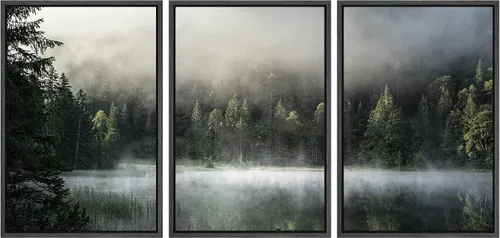 Miniatura 117 de NWT Lienzo enmarcado para pared, juego de arte en acuarela pastel, bosque de montaña oscura, naturaleza silvestre, ilustraciones de arte moderno