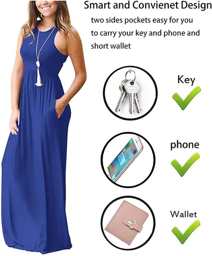 Miniatura 3 de GRECERELLE Womens Sleeveless Racerback Loose Plain Maxi Dress Floral Print Casual Long Dresses with Pockets