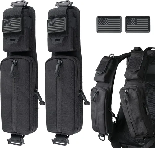 Miniatura 11 de WYNEX Bolsa de accesorios Molle de doble cremallera, bolsa de bolsillo para mochila, correa para el hombro, accesorio Molle, accesorios tácticos
