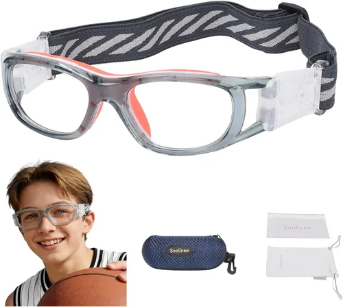 ''N/A'' Gafas deportivas para niños, baloncesto, fútbol, entrenamiento, seguras, antiniebla, 7-12 Marco Gris Almohadilla Naranja