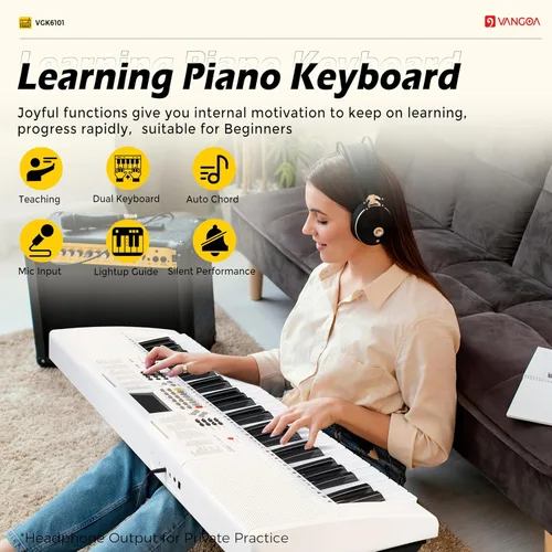 Miniatura 3 de Vangoa VGK6101 - Teclado de piano para principiantes, teclado de aprendizaje de 61 teclas con teclas iluminadas, teclado de piano eléctrico con 600