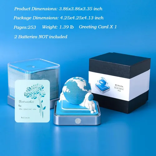 Miniatura 6 de RSLIPIN Bloc de Notas 3D Pieza de Tiempo Calendario 2026, Calendario 3D 2026 Calendario de Escritorio con Luces Notas de Bricolaje Bloc de Notas