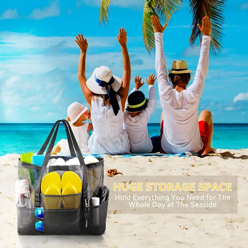 Miniatura 6 de SRISE Mesh Beach Bag - Large Beach Tote Bag for Family Beach Bag for Toys & Vacation Essentials