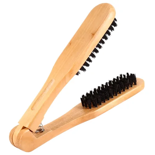 Miniatura 5 de Peine alisador de cabello de doble cepillo, mango de madera, antiestático, calor para cabello suave y suave, funciona con secador de pelo