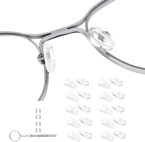 10 pares de almohadillas de nariz roscadas en forma de lágrima, almohadillas de silicona antideslizantes para la nariz para lentes, transparentes