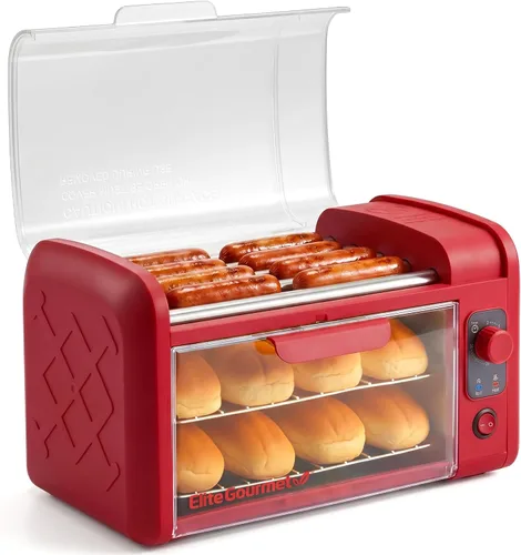 Miniatura 7 de Elite Gourmet EHD-051BX Horno Tostador para Hot Dog, Temporizador de 30 Minutos, Rodillos de Calentamiento de Acero Inoxidable, Bandeja para Migas