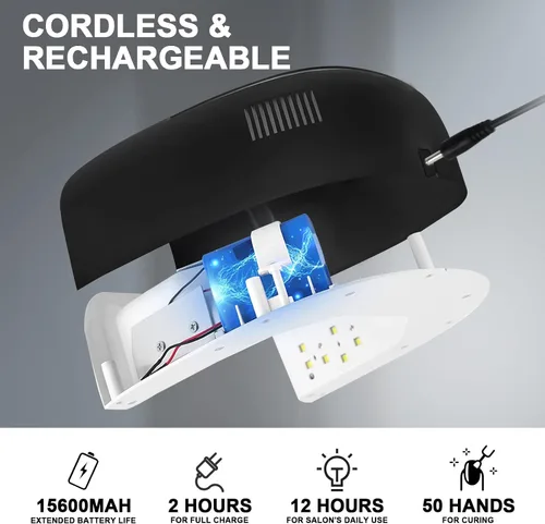 Miniatura 3 de Linssy - Lámpara de uñas UV inalámbrica, luz UV de 60 W para uñas de gel con 4 ajustes de tiempo, lámpara de uñas recargable con 42 cuentas para un