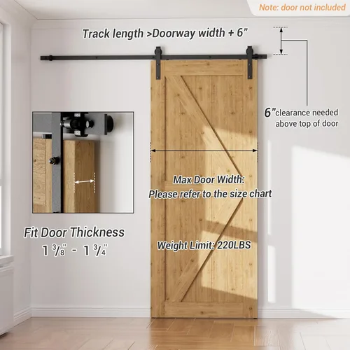 Miniatura 4 de CCJH Kit de herrajes para puerta de granero, pista deslizante de 4 pies, resistente para un solo panel de puerta de 24 pulgadas de ancho