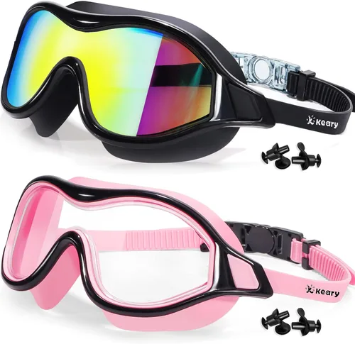 Miniatura 8 de Keary Paquete de 2 gafas de natación para adultos y jóvenes con junta de silicona suave, protección UV antivaho sin fugas, gafas de visión clara