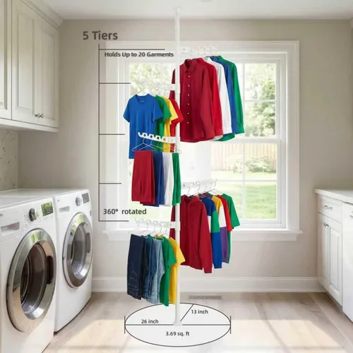 Miniatura 2 de Estante de secado de ropa para interiores que ahorra espacio para apartamentos pequeños, estante de ropa plegable de almacenamiento de 5 niveles