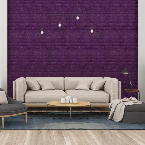 Miniatura 2 de 11 piezas de paneles de pared 3D de ladrillo falso adhesivo de espuma morada, papel tapiz de ladrillo autoadhesivo, paneles de pared de piedra falsa