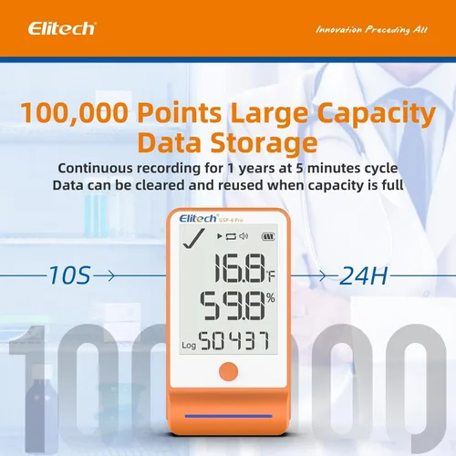 Miniatura 3 de Elitech ISO 17025 Certificado GSP-6 Bluetooth Data Logger Temperatura Humedad 100000 Readings, Shadow Data, Max Min Record, Auto PDF/CSV