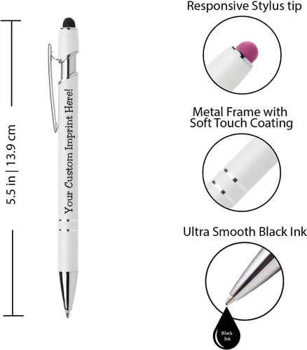 Miniatura 2 de ExpressDesigns™ - Bolígrafos personalizados de alta calidad con lápiz óptico Blanco hermoso Bolígrafos personalizados con nombre impreso