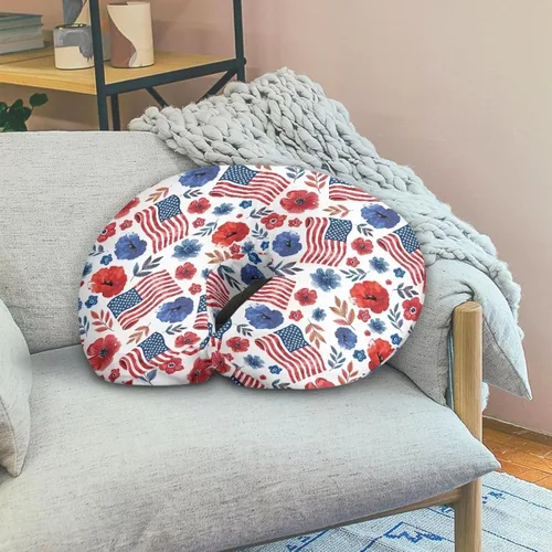 Miniatura 2 de American Flag Floral Nursing Pillow for Breastfeeding, Soft and Supportive Breastfeeding Pillow for Mom and Baby, Feeding Pillow with Removable