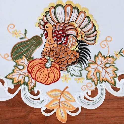 Miniatura 3 de Mantel bordado de pavo para decoración de vacaciones de Acción de Gracias (70 x 17 pulgadas)