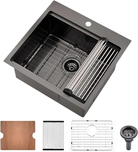 Miniatura 15 de Black-Bokaiya - Fregadero de barra desplegable de 15 x 15 pulgadas, fregadero de cocina pequeño de acero inoxidable, fregadero para exteriores
