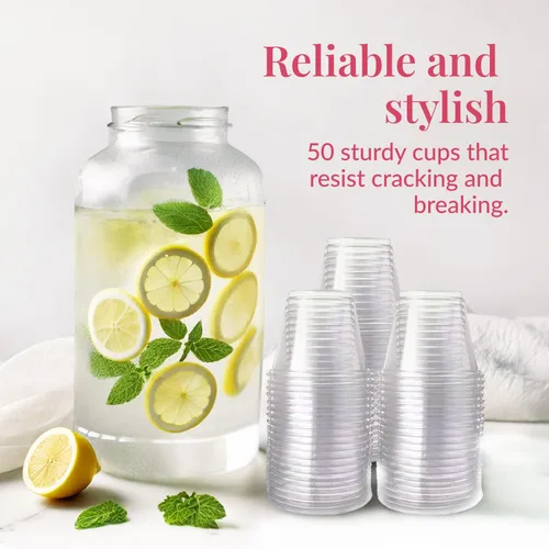 Miniatura 4 de Prestee Paquete de 50 vasos de plástico – Vasos desechables transparentes de 9 onzas para bebidas frías, cócteles y postres – Taza pequeña duradera
