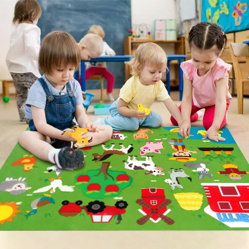 Miniatura 5 de WATINC Juego de tablas de fieltro de animales de granja para niños pequeños, 38 piezas de 3.5 pies de franela preescolar narración de historias