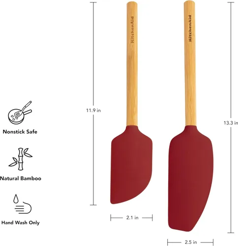 Miniatura 2 de KitchenAid - Juego de espátulas de bambú, rojo imperio, 2 piezas Empire Red
