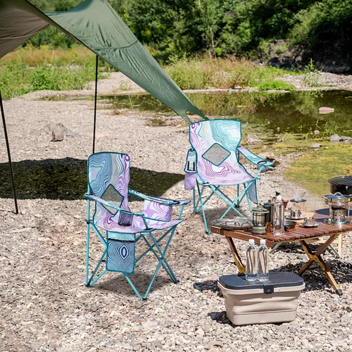 Miniatura 5 de Nazhura Paquete de 2 Sillas Plegables de Camping con Bolsa Refrigeradora, Respaldo de Malla y Bolsillo Portavasos (Flor, Paquete de 2)