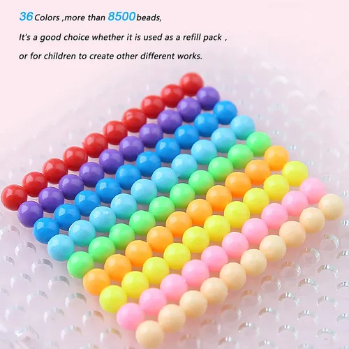 Miniatura 8 de Kit de 8500 cuentas de fusibles mágicos sin hierro de 0.197 in, 36 colores, sin cuentas de calor, juego de recarga creativo, juguetes de bricolaje